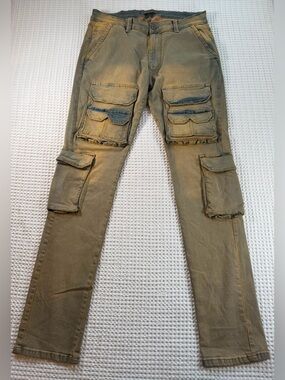 KDNK Cargo Pants Men’s Size 34 Distressed Washed Utility Multi Pocket Streetwear